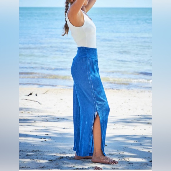 Debbie Katz Pants - Smocked Waist Royal Blue Maxi Skirt with Side Slit